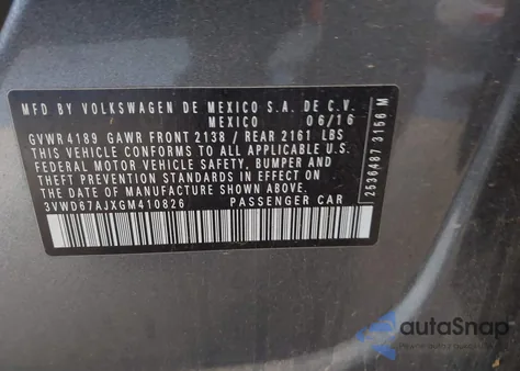 2016 Volkswagen Jetta 1.4T Se from USA, damaged, VIN 3VWD67AJXGM410826